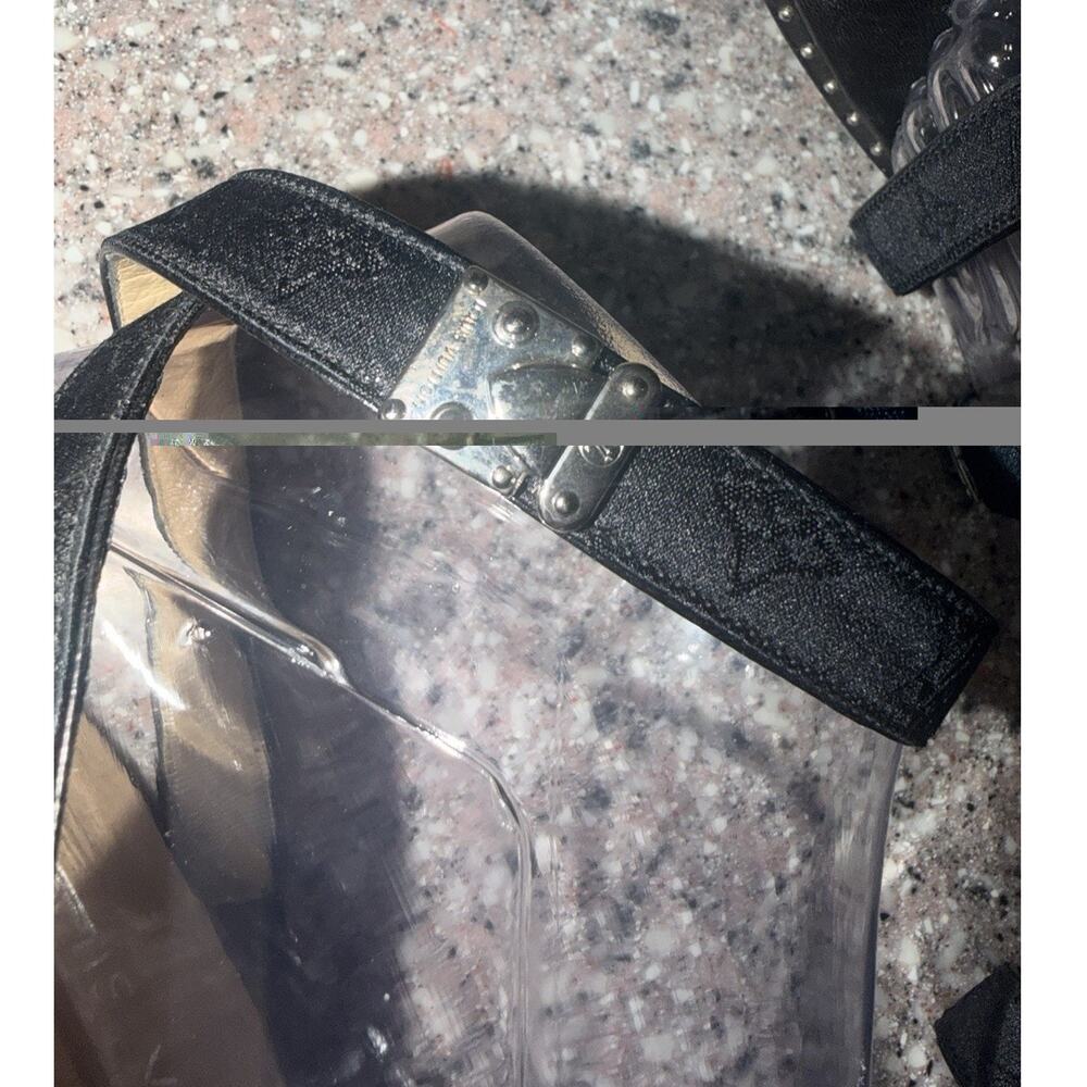 Louis Vuitton Strappy Monogram Satin Sparkle Leather Block Heel Sandals EU 39.5 - Picture 14 of 16